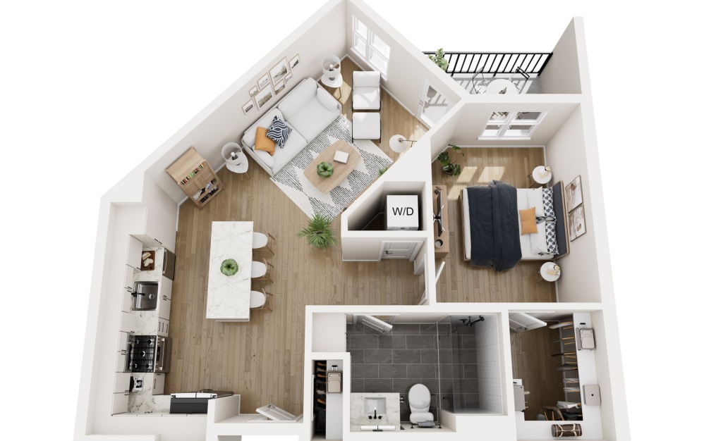 A2 - 1 bedroom floorplan layout with 1 bath and 760 square feet.